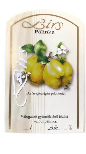 Pálinkásüveg cimke birs 10db/cs