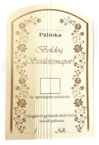 Pálinkásüveg cimke "Boldog szülinapot10db/cs arany