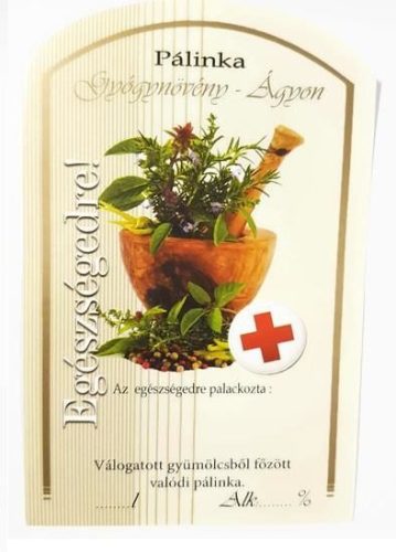 Pálinkásüveg cimke gyógynövény ágyon 10db/cs