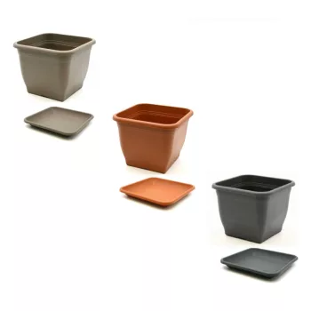 Virágcserép szögletes+alj 19cm Top Kávé barna