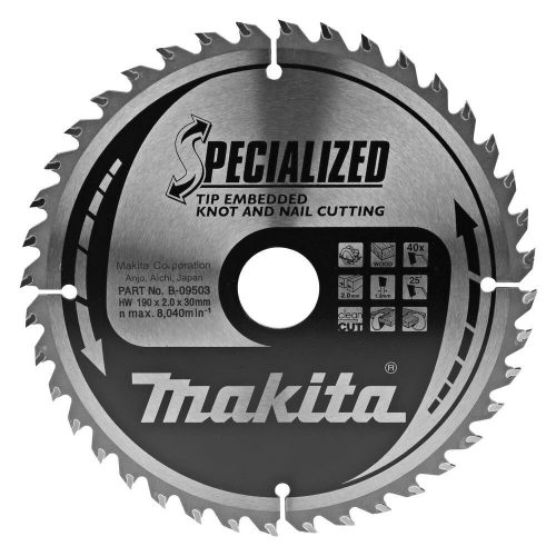 Makita körfűrészlap 190 x 30 mm Z40 csög, csomfa