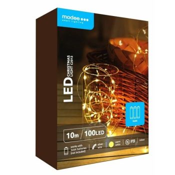 Led fűzér réz elemes (100LED/10m/10cm) meleg